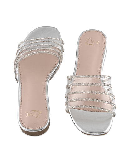Aurora Clear Silver Strap Flats