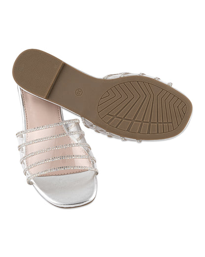 Aurora Clear Silver Strap Flats