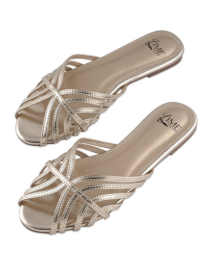 Brisk Gold Strappy Flats