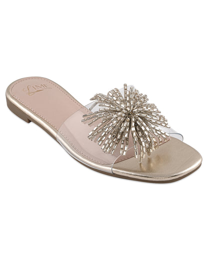 Glimmer Gold Clear Strap Flats