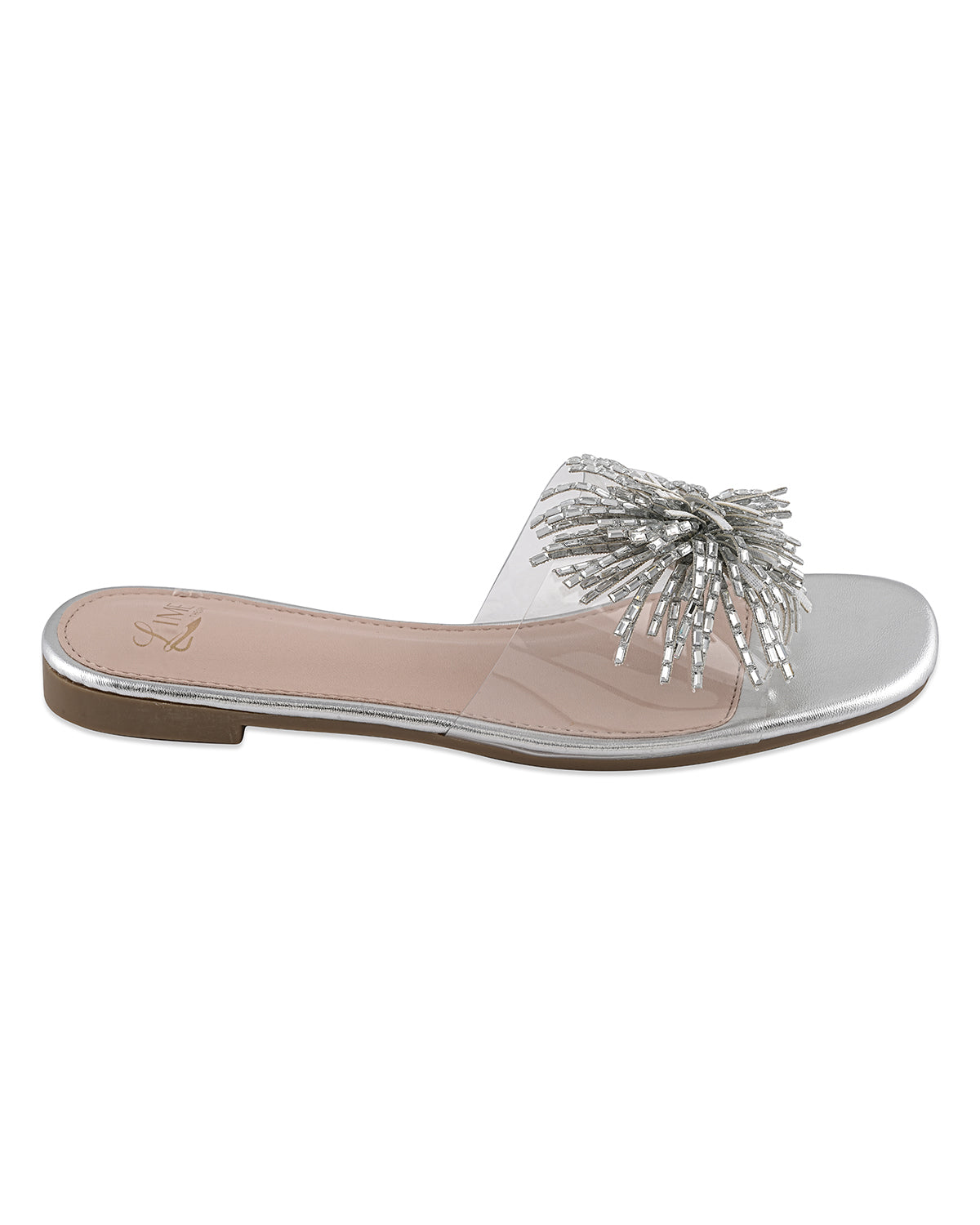 Glimmer Silver Clear Strap Flats