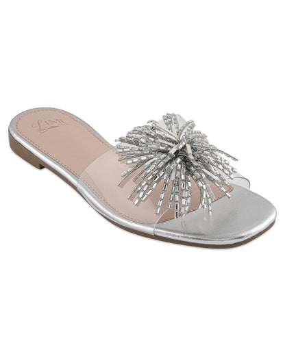Glimmer Silver Clear Strap Flats