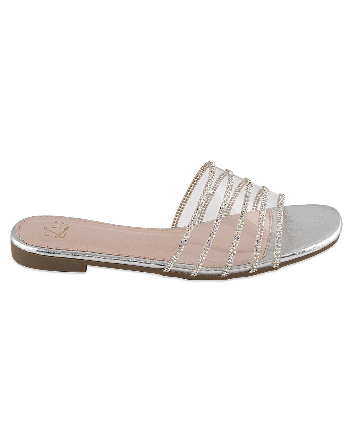 Aurora Clear Silver Strap Flats