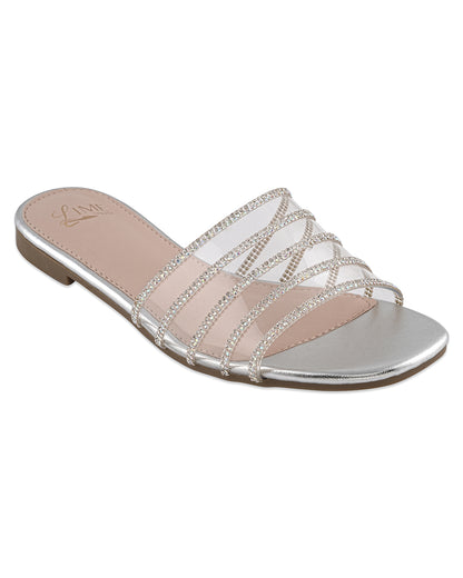 Aurora Clear Silver Strap Flats