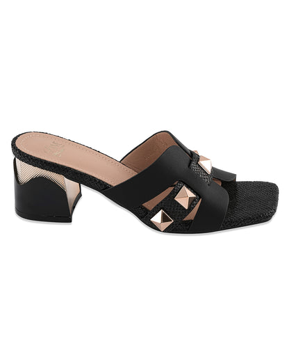 Maya Black Buckle Block Heel